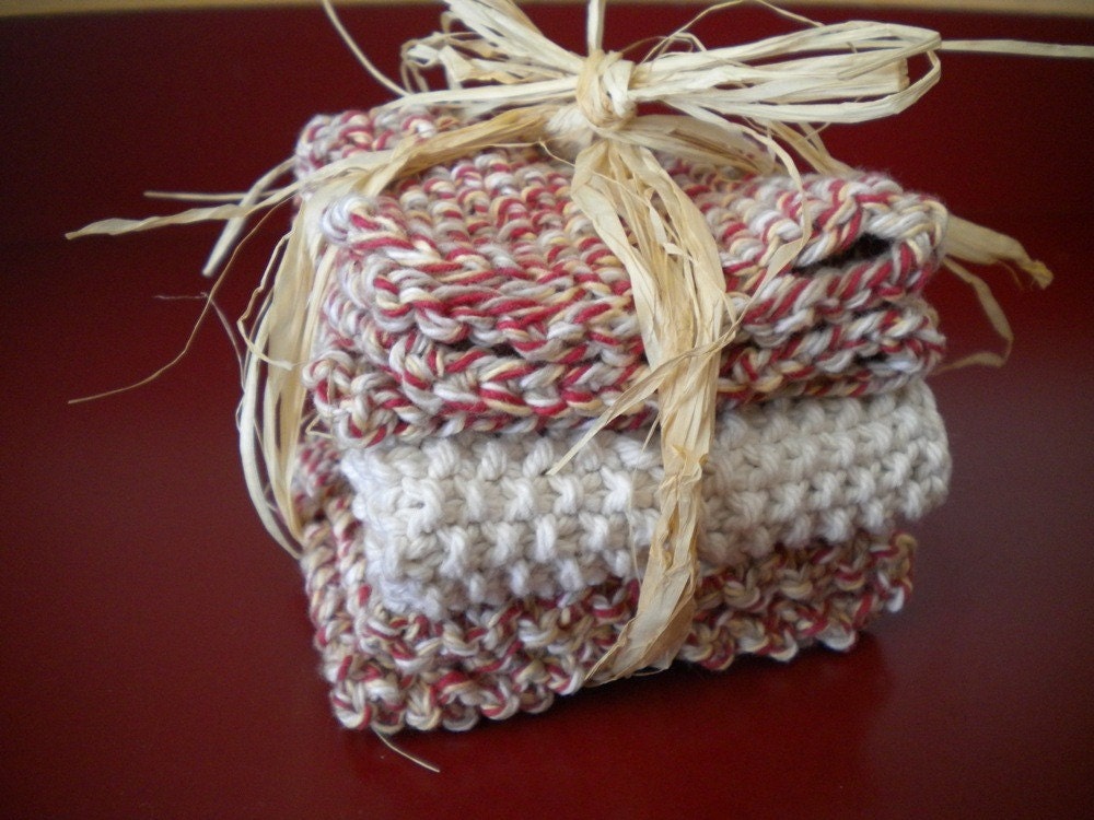 Handknit Dishcloths - Barnboard Red