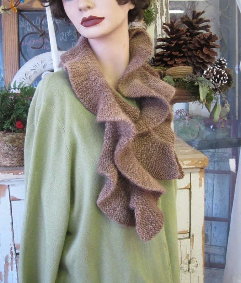 Ruffle Scarf - Hazelnut - Brown - Alpaca Merino Wool
