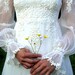 60s bohemian wedding dress / sheer sleeves embroidery XS
