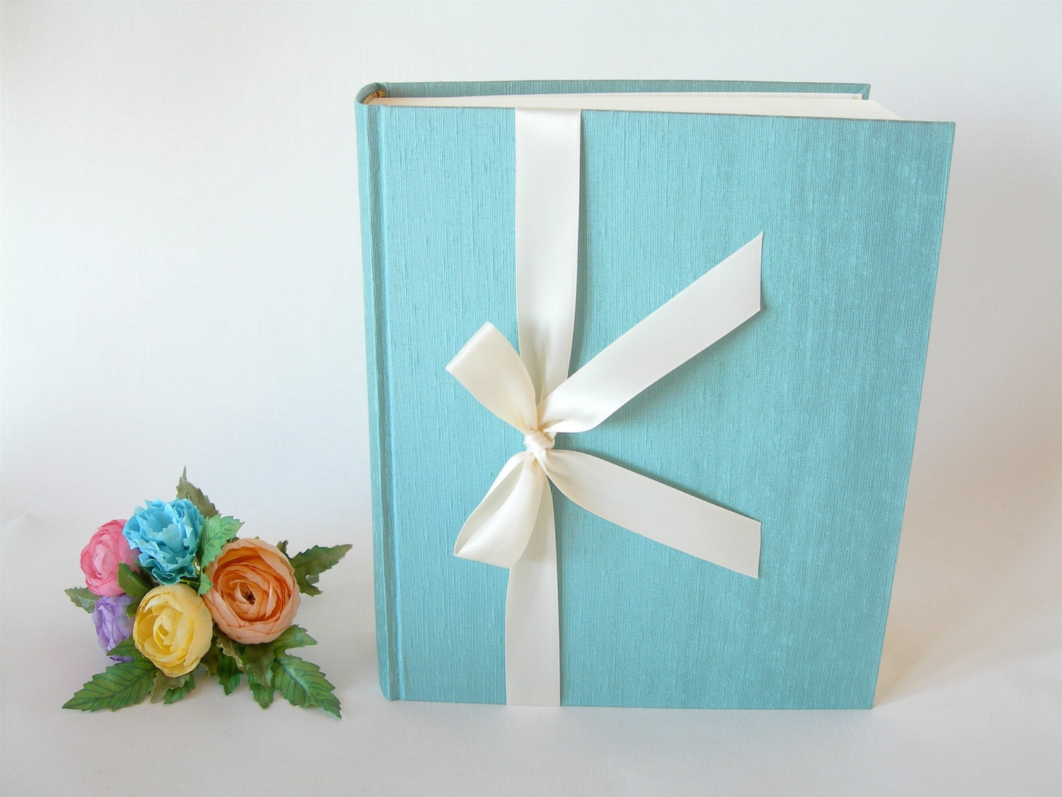 Photo album (8x10) aqua with ivory satin ribbon