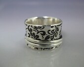 Spinner Ring - Etched Sterling with 2 Silver Spinners