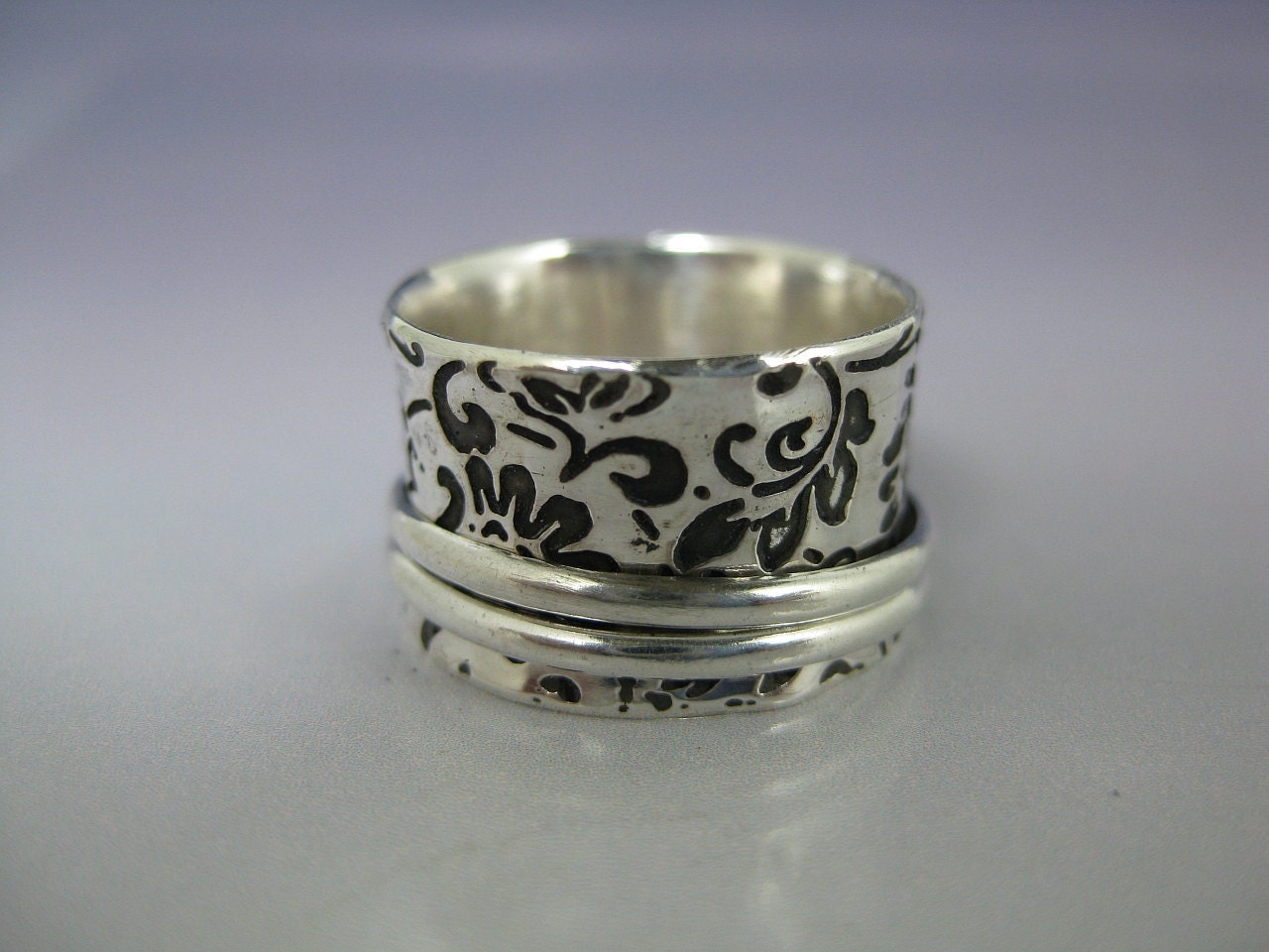 Spinner Ring - Etched Sterling with 2 Silver Spinners