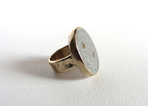Bronze, concrete and cubic zirconia statement ring