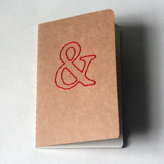 stitched moleskine notebook, red ampersand (lined pages)