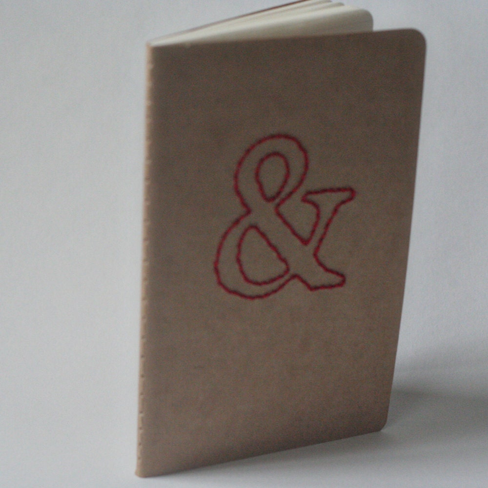 stitched moleskine notebook, red ampersand (lined pages)
