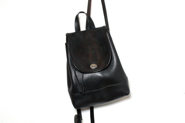 VTG 80's Black Leather Coach Backpack