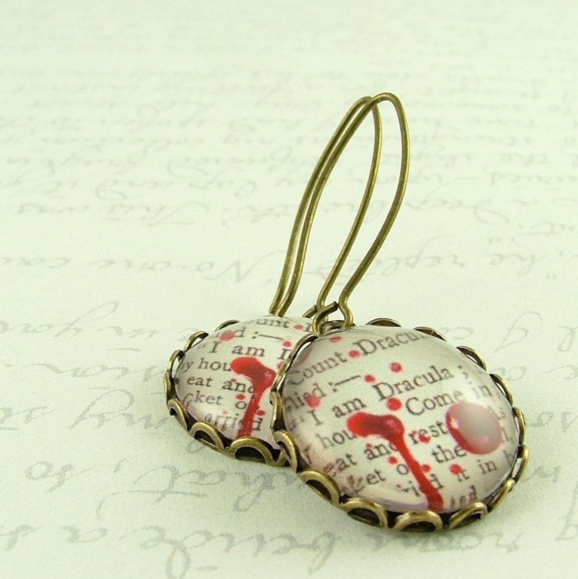 Count Dracula Blood Dripping Earrings - Bram Stoker Literary Vampire Quote Jewelry