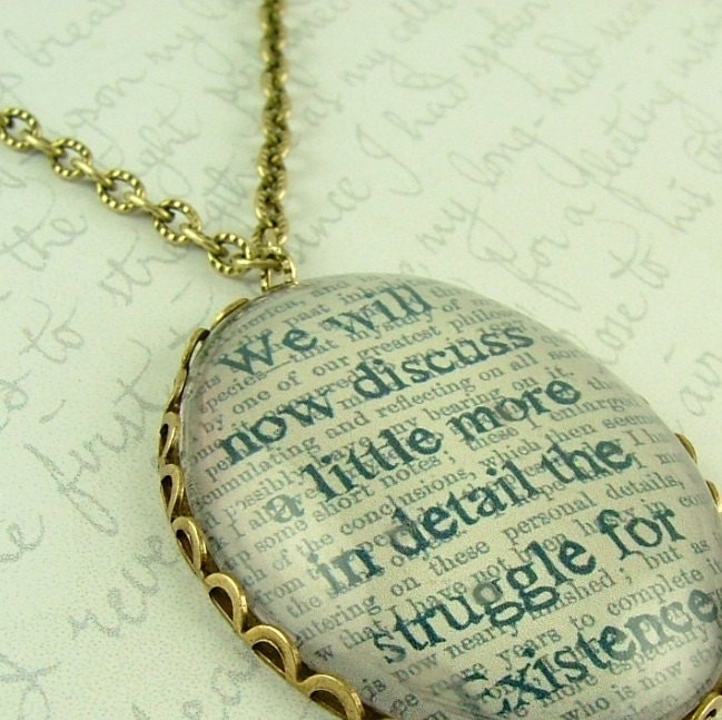 Charles Darwin - Existence and Evolution Literary Glass Necklace
