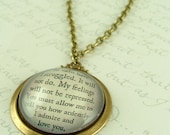 Jane Austen Literary Lovers Book Quote Glass Necklace - Pride and Prejudice