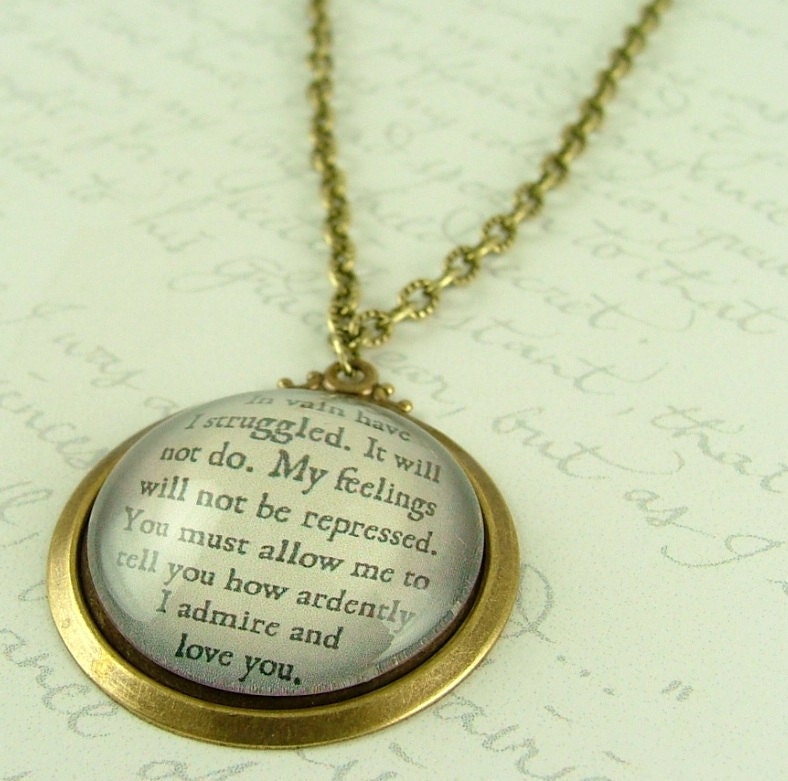 Jane Austen Literary Lovers Book Quote Glass Necklace - Pride and Prejudice