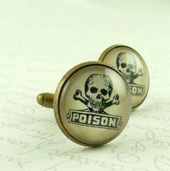 Poison Cufflinks - Vintage Medicine Label - Skull and Crossbones