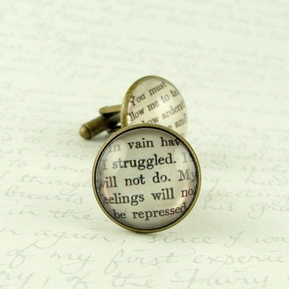Jane Austen Literary Lovers Book Cufflinks 'Pride and Prejudice' - How Ardently I Admire and Love You
