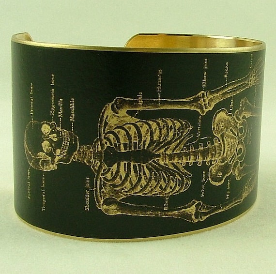 Anatomical Human Skeleton Brass Cuff Bracelet in Black - Doctor Jewelry