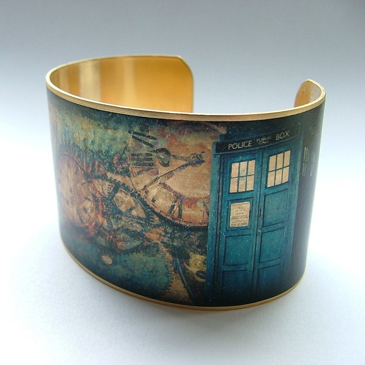 Steampunk Doctor Who Time Traveling Brass Cuff Bracelet