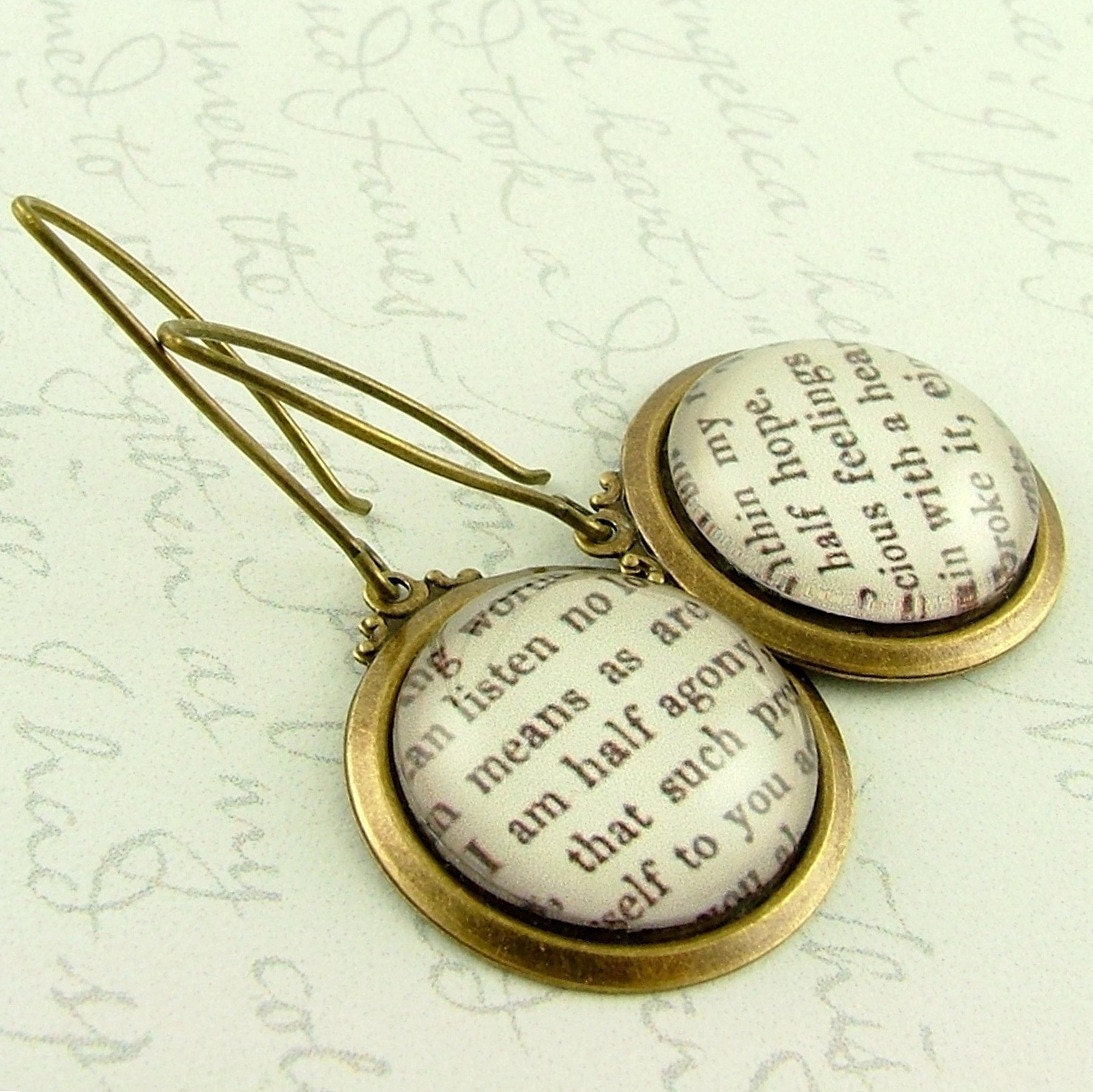 Persuasion by Jane Austen 'I Am Half Agony Half Hope' Literary Quote Earrings - English Literature Book Quote Jewelry