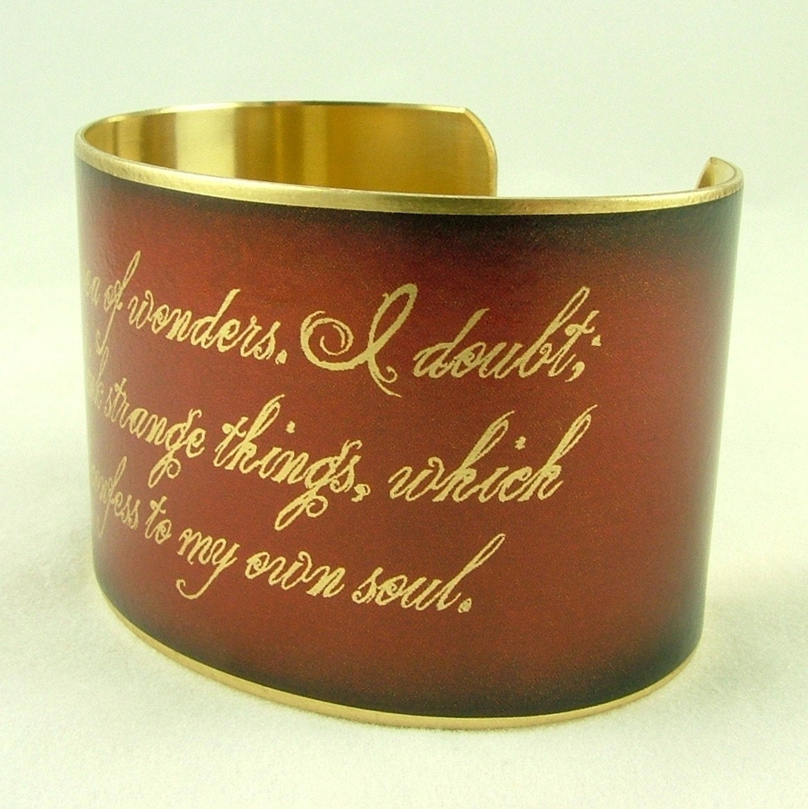 Dracula by Writer Bram Stoker Supernatural Gothic Book Quote - 'I doubt, I fear, I think strange things' - Brass Cuff Bracelet