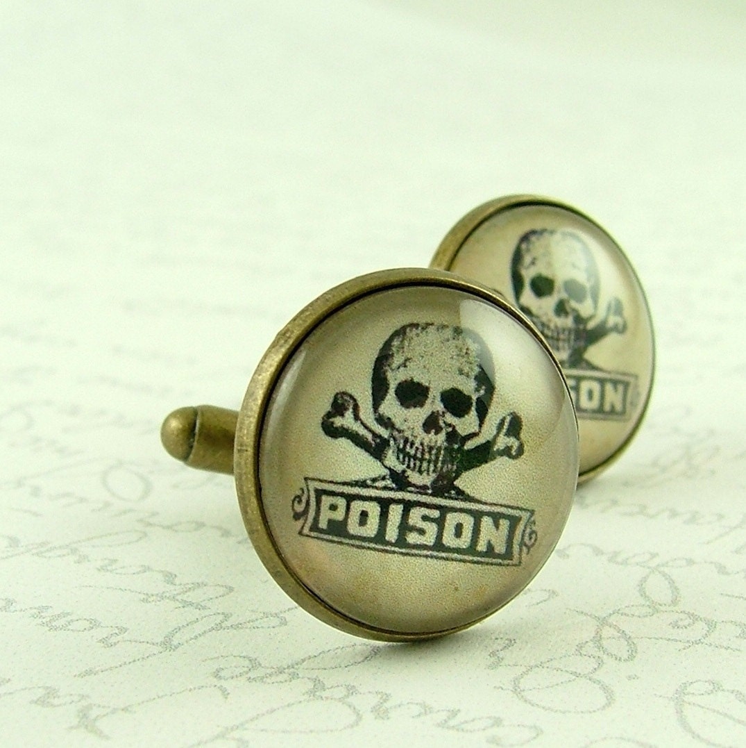 Poison Cufflinks - Vintage Medicine Label - Skull and Crossbones