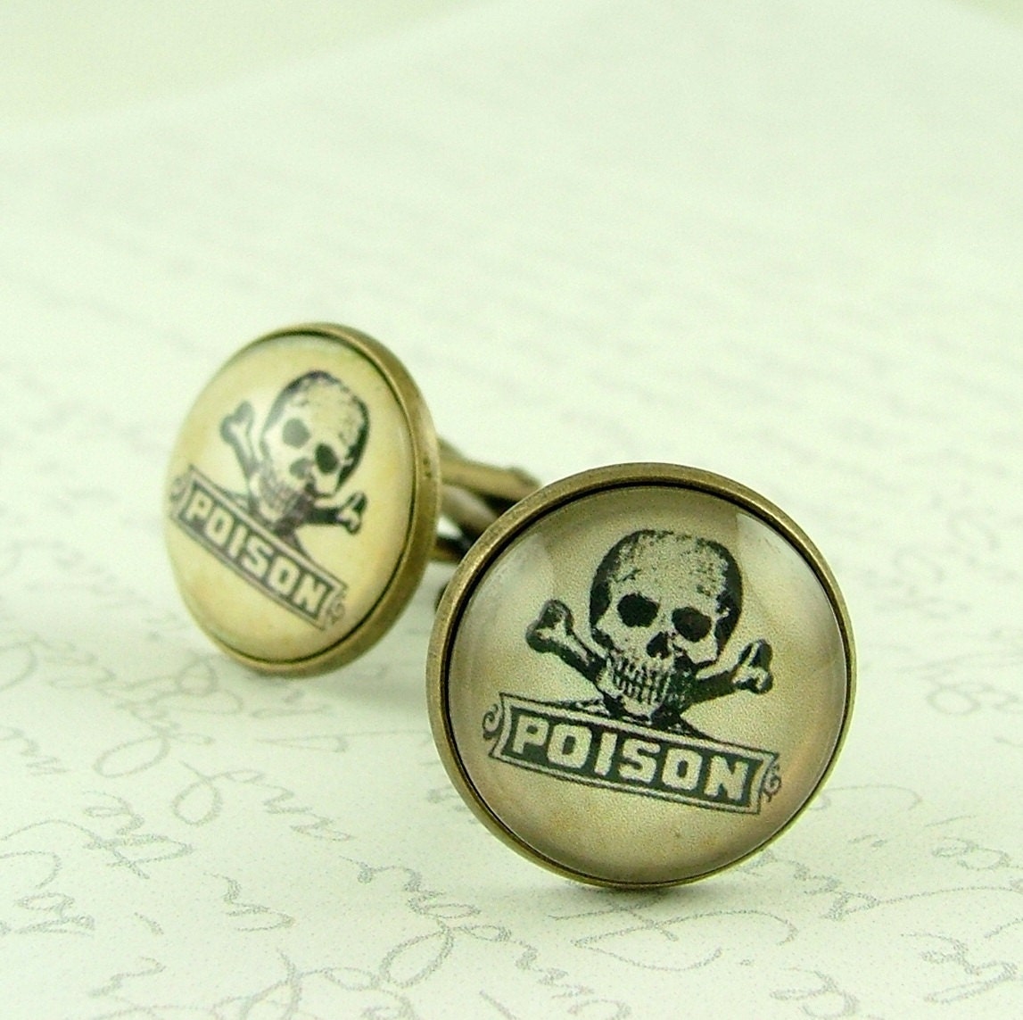 Poison Cufflinks - Vintage Medicine Label - Skull and Crossbones