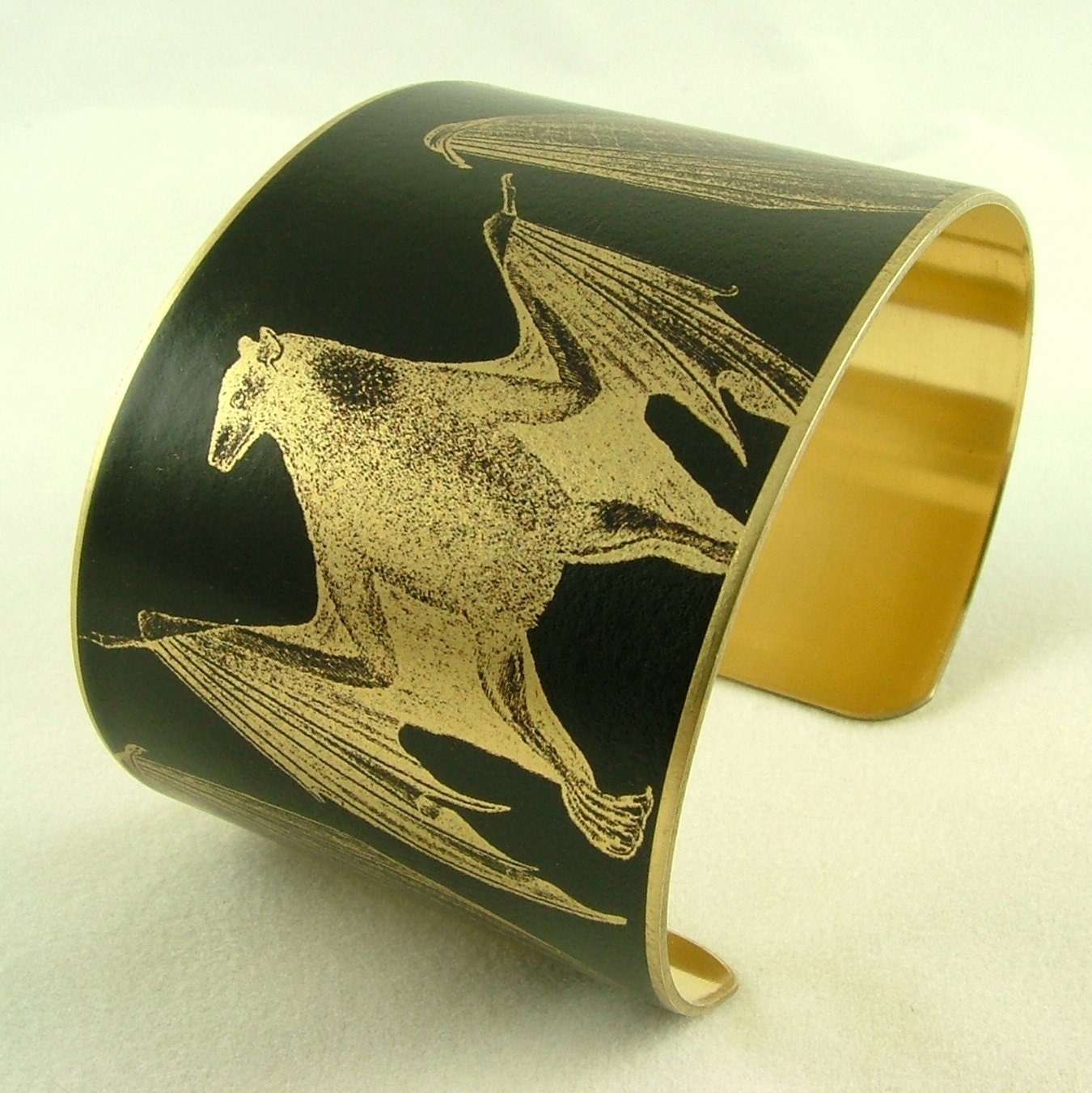 Gothic Vampire Bat Jewelry - Anatomical Black Brass Cuff Bracelet