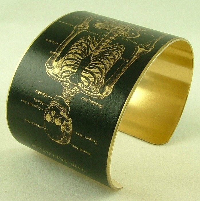 Anatomical Human Skeleton Brass Cuff Bracelet in Black - Doctor Jewelry