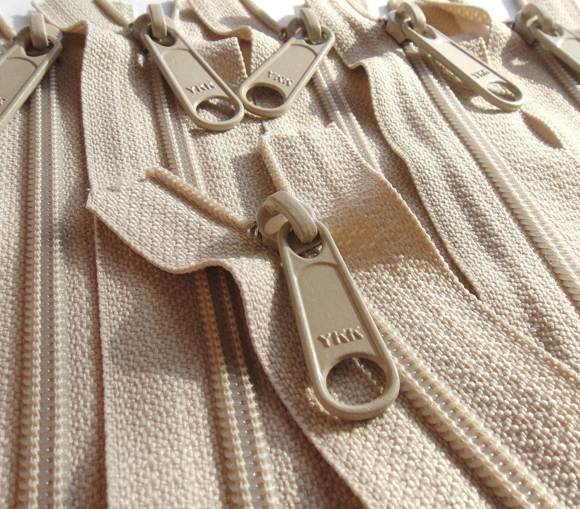 Five Beige 12 Inch 4.5 Ykk Purse Zippers with a Long Handbag Pull Color 572