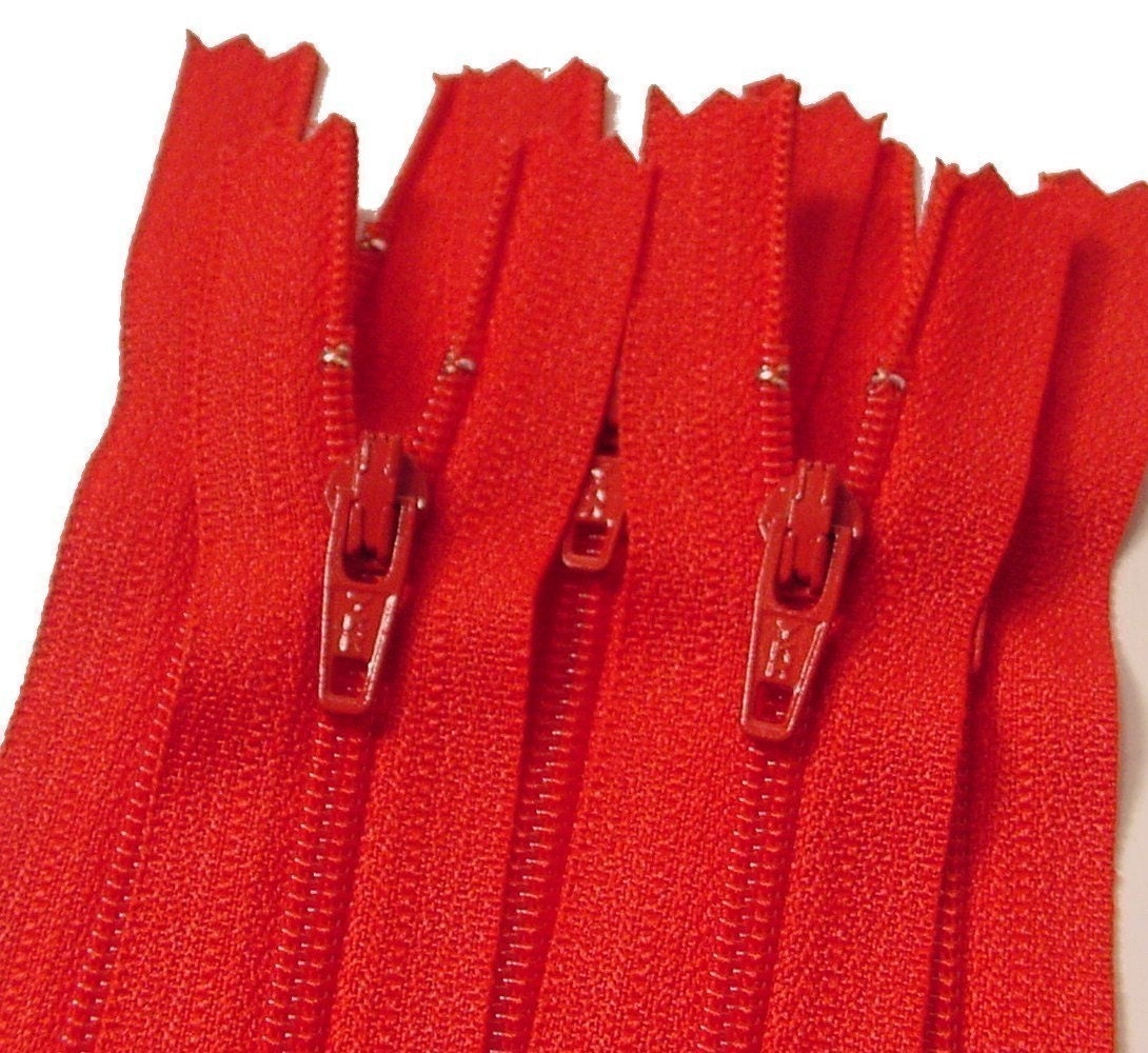 Ten 4 Inch Cherry Red YKK Zippers Color 820