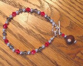 Buckeye Bracelet with Red and Gray Swarovski Crystals