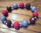 Polymer Clay Red, Silver, and Buckeye Bead Bracelet