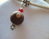 Large Whole Bead with Dangle Buckeye Charm and Swarovski Crystals- Interchangeable with popular brands