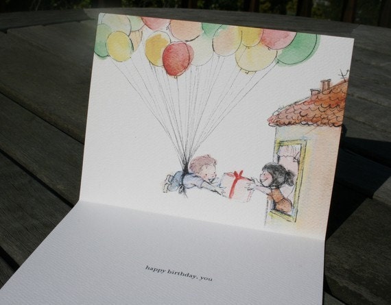 Birthday Balloons Card - Inspired by Pixar UP - birthday balloon present floating