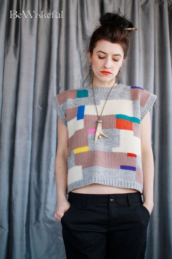 Cropped Wool 1980s Neon Geometry