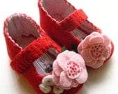 Red Baby Shoes - Wool Felt