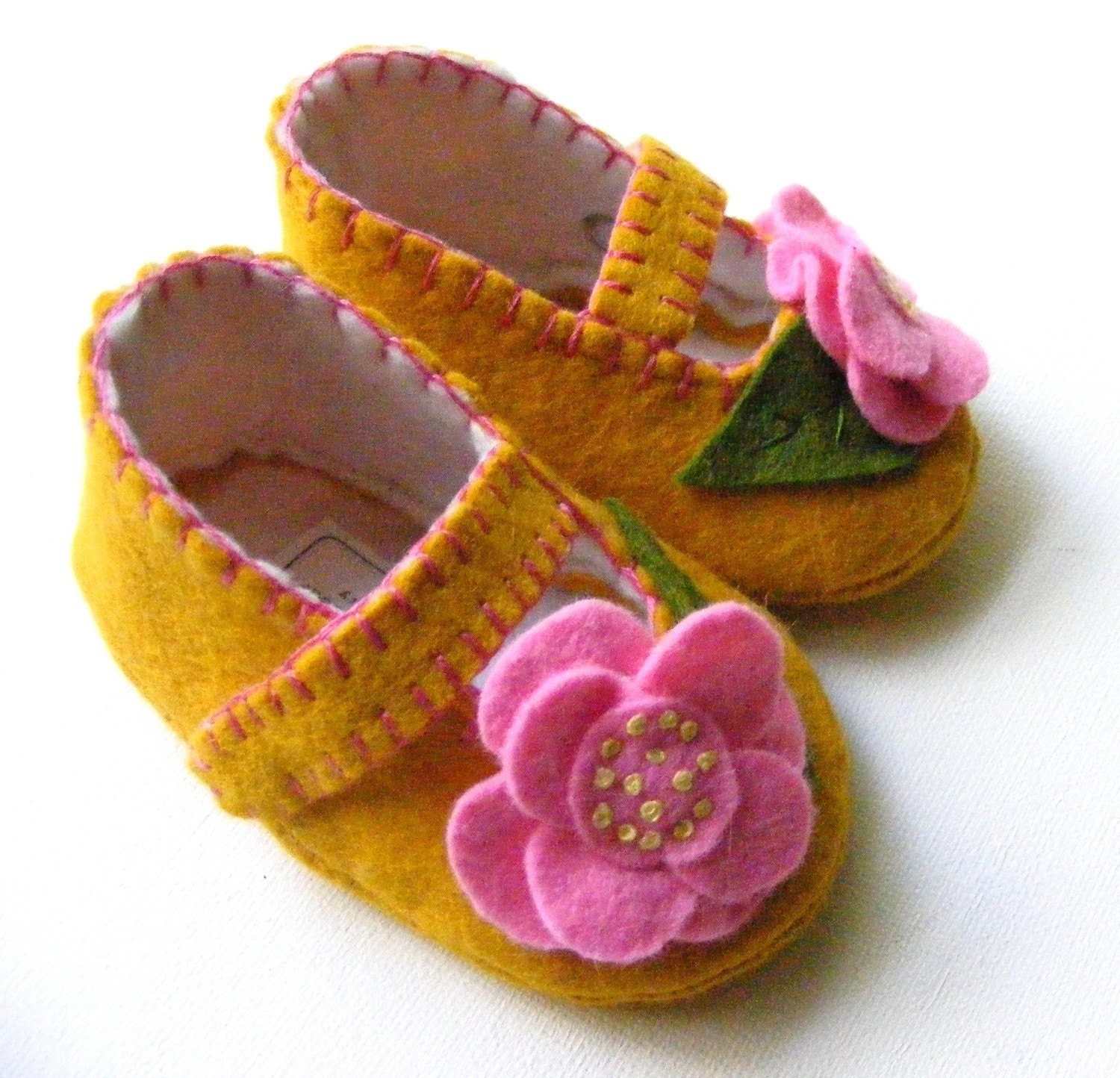 Felt Baby Shoes - Mustard Hot Pink