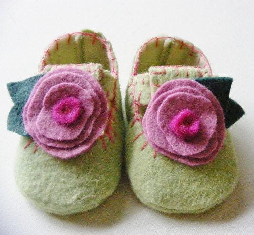 The Floral Clog Baby Shoes in Spring Green and Pink Violet