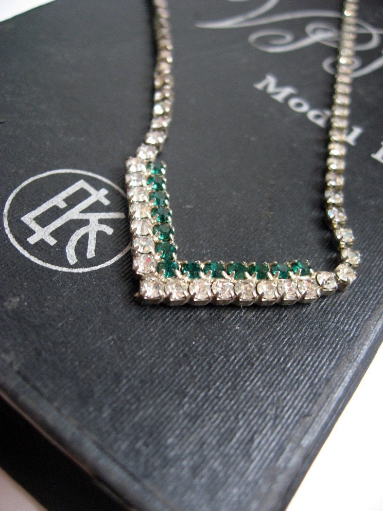 Vintage Necklace Rhinestone and Emerald 1980s