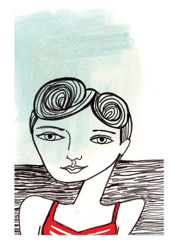Teal Blue and Red Swimmer