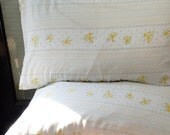 Set of Two vintage - Flower and Stripes - Pillow Cases STANDARD