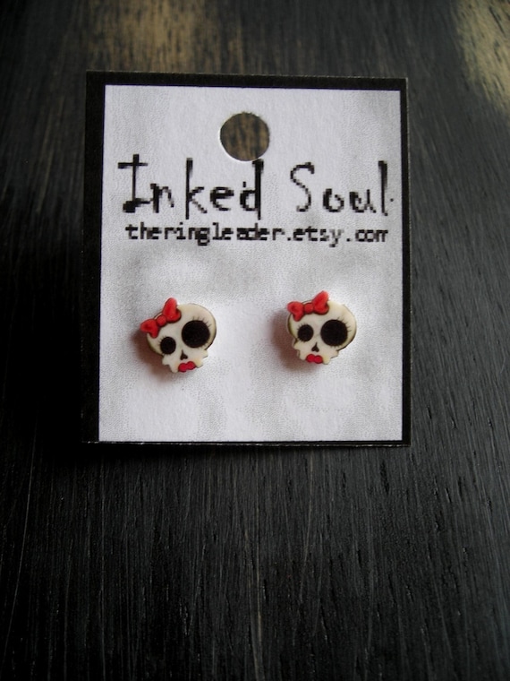 Cute Little Girly Skull Earrings