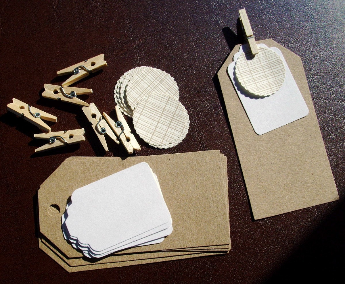 DIY Tag Kit - Gift Tags and Stickers Kraft, White, Brown