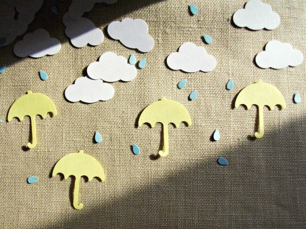 Rainy Day Confetti - Cloud, Raindrop, Umbrella Shower Party Decorations, 200 Pieces