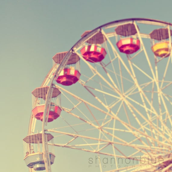 ferris wheel carnival photograph / summer, fun, ride, red, blue / round and round / 8x8 fine art photograph