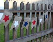 Burlap Pennant Banner- Red White and Blue Stars