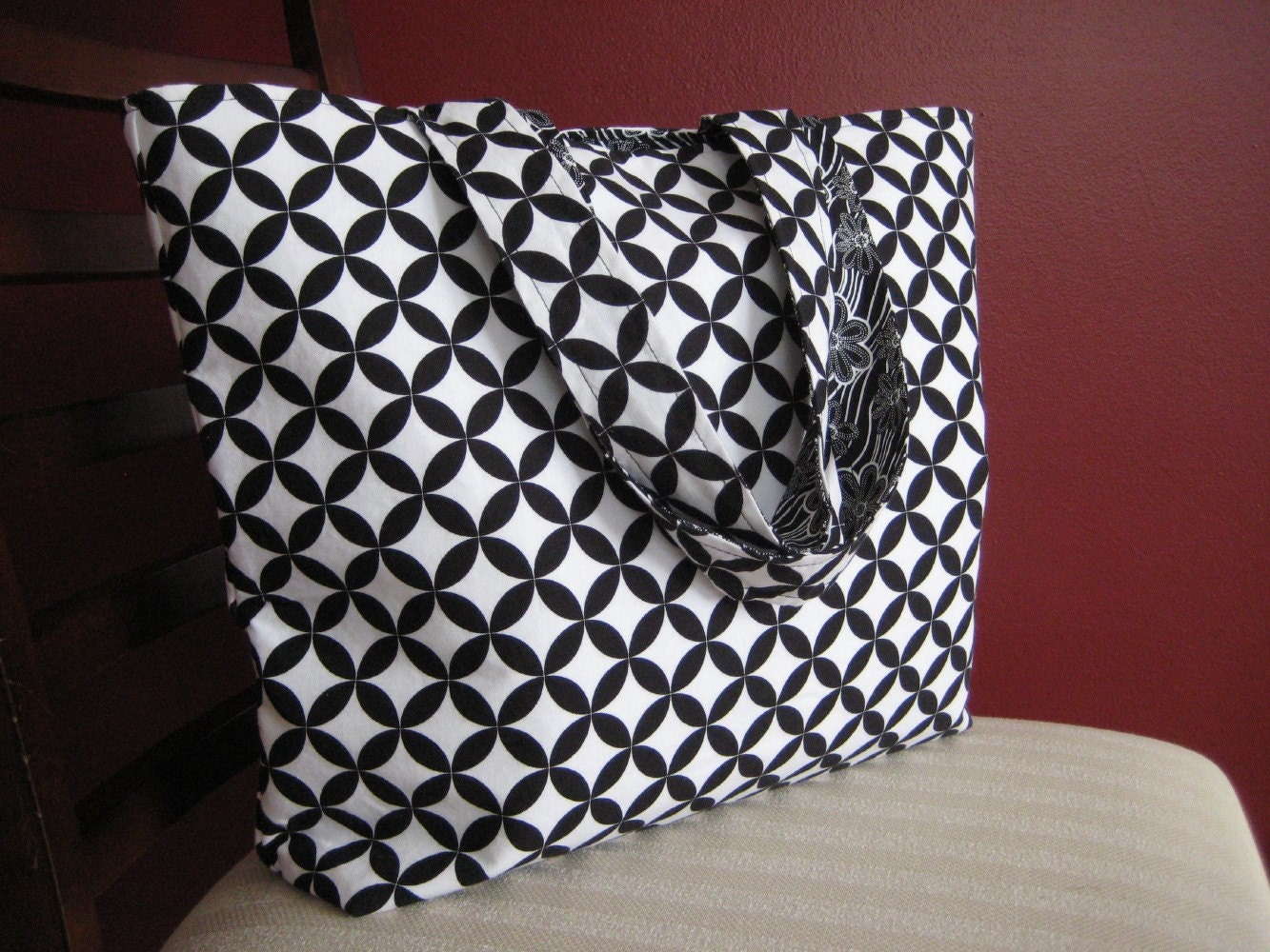 Tote Bag- Reversible Black and White Geometric