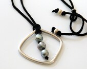 Giant Blue Pearl leather Necklace Hand forged Sterling Silver