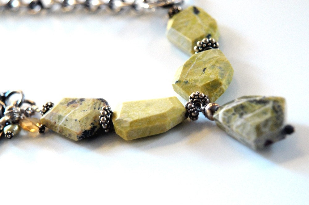 Yellow Turquoise Sterling Silver Statement Necklace