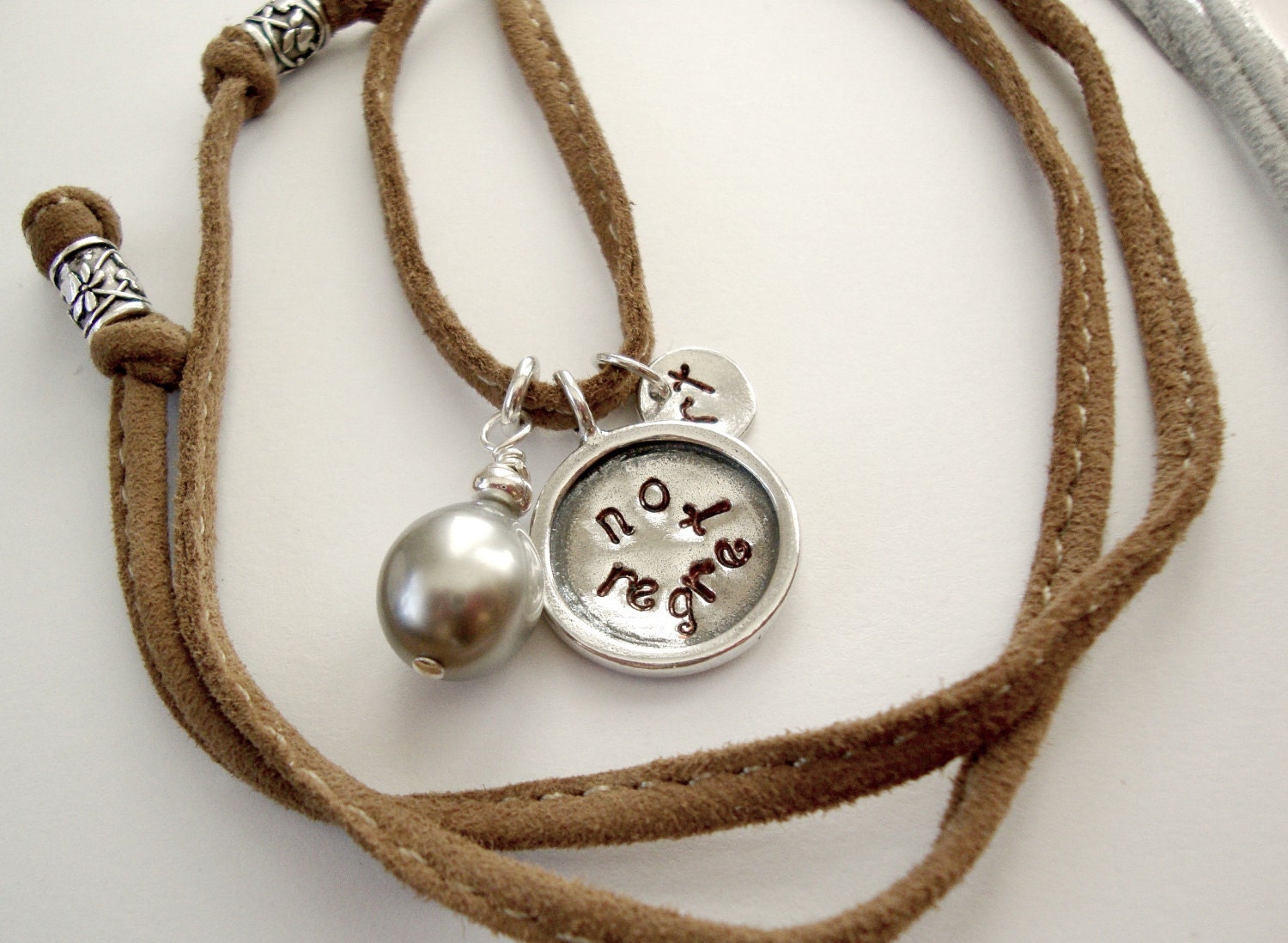 Tahitian Pearl Stamped Sterling Silver Leather Necklace