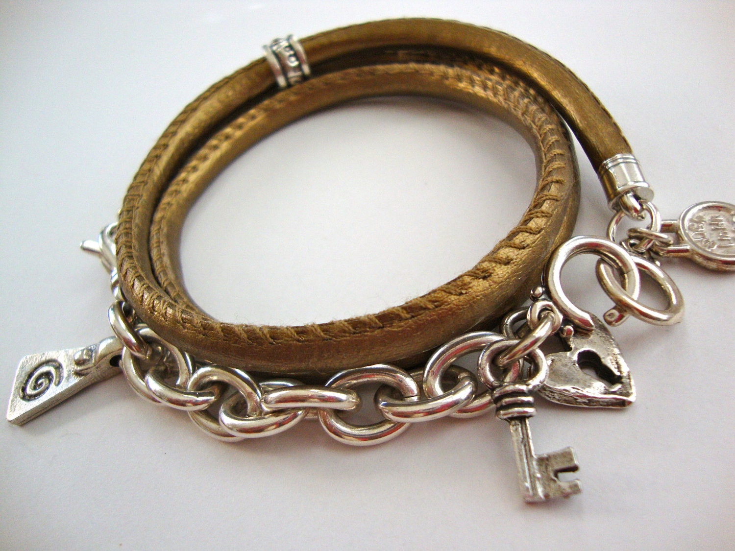 Leather Sterling Silver bracelet with Artisan Charm