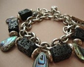 Black Lava Bib Necklace Abalone Sterling Silver Chain