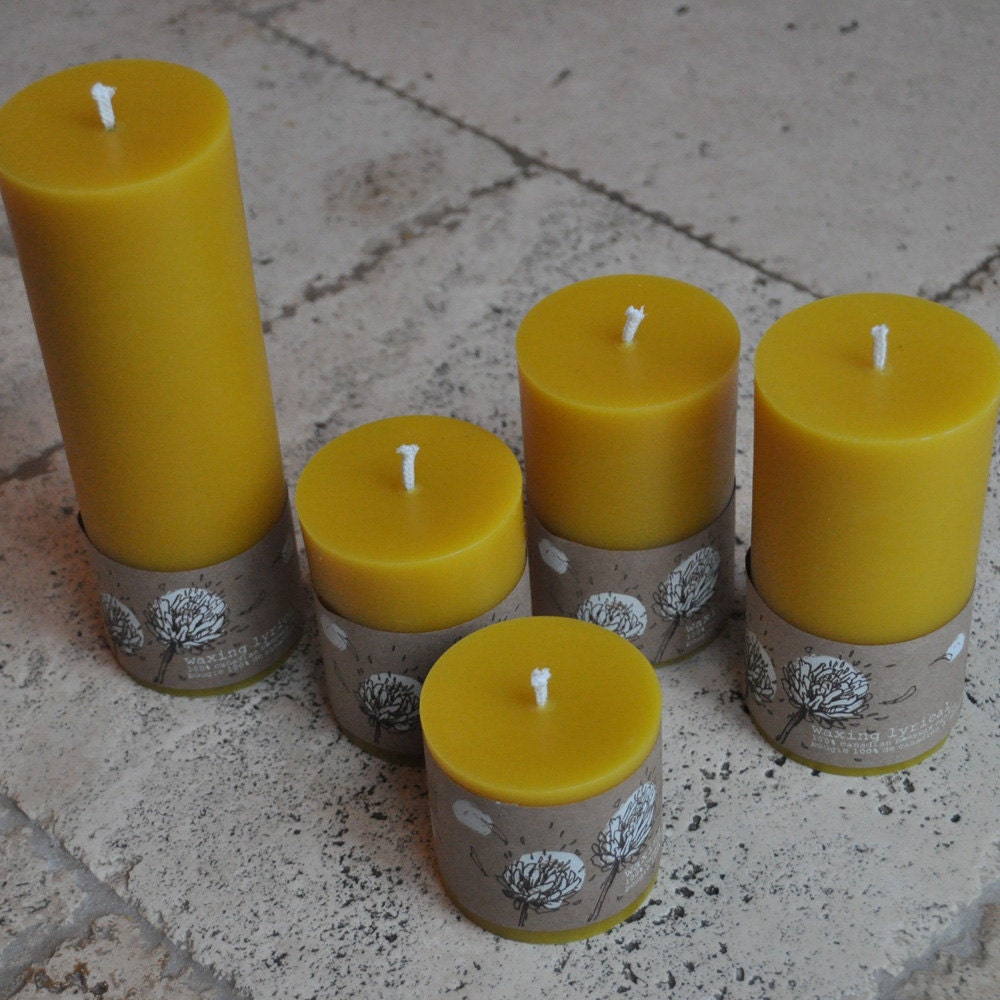 Beeswax Candles Pillar Canadian -- Set of Five