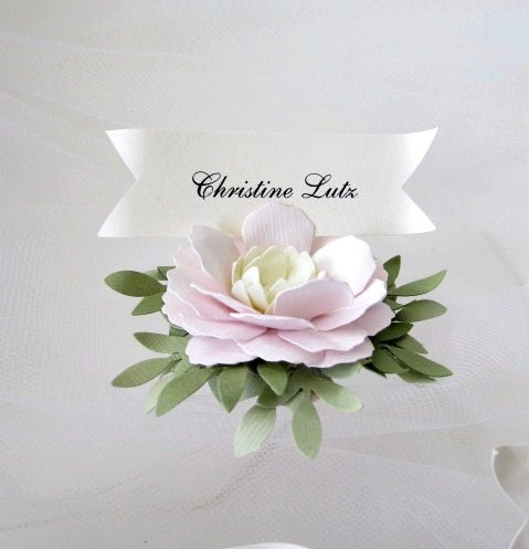 Pink, Cream, Green Handmade Paper Flower Place Cards